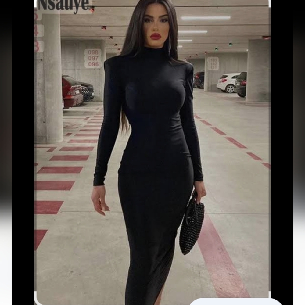 Black Maxi Long Sleeve Fitted Dress, Size XS - Picture 9 of 9